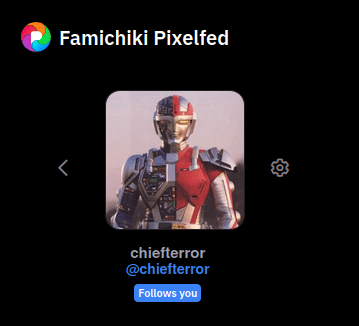 Famichiki user profil screenshot showing a metal suited JP TV show hero